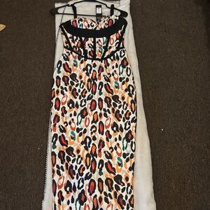 Fashion Nova Leopard Print Midi Dress - Black, Orange, Red, White